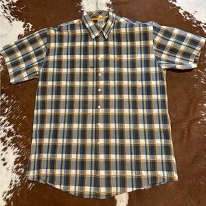 Cinch Men's Short Sleeve Plaid Shirt - Blue, Yellow, White